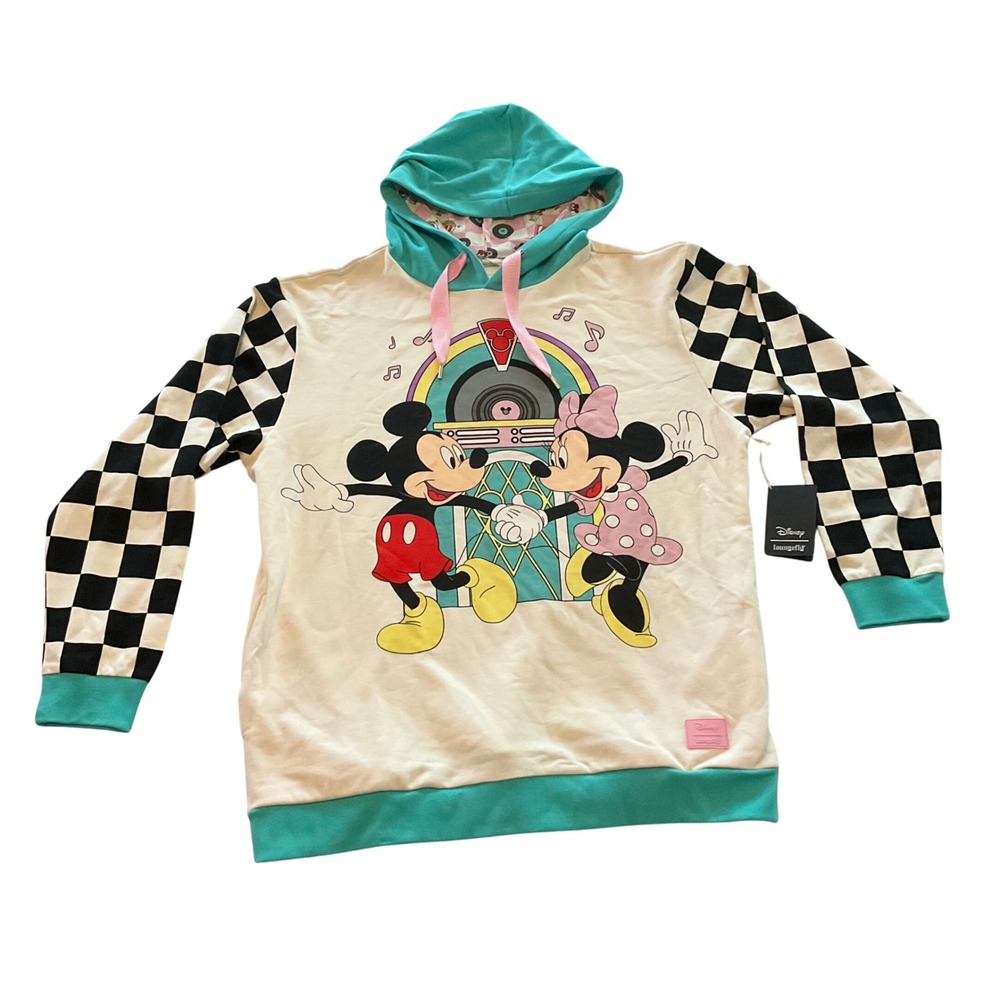 Disney Loungefly Mickey Minnie Mouse Retro‎ Jukebox Graphic Hoodie Women's XL